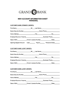 New Account Information Sheet