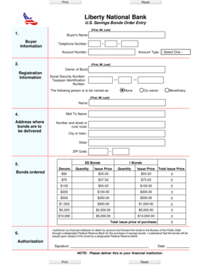 US Savings Bonds Order Form