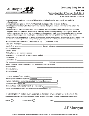 J.P. Morgan Corporate Challenge Company Entry Form