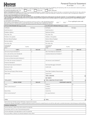 Personal Financial Statement for Credit Application
