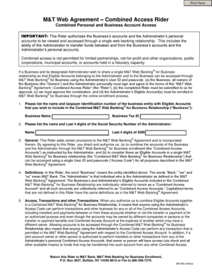 M&T Web Banking Combined Access Rider