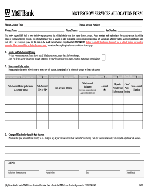 M&T Escrow Services Allocation Form