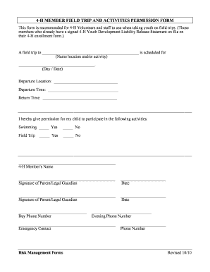 4-H Member Field Trip Permission Form