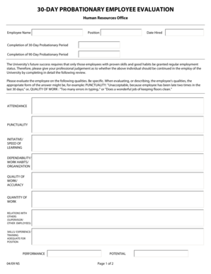 30-Day Probationary Employee Evaluation