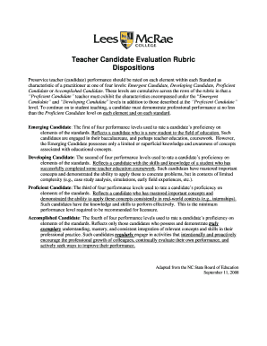 Teacher Candidate Evaluation Rubric