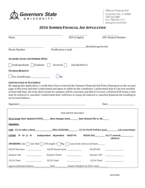 2016 Summer Financial Aid Application