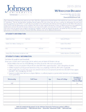 2015-2016 FAFSA Verification Worksheet