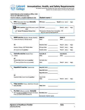 Immunization Health and Safety Requirements Form