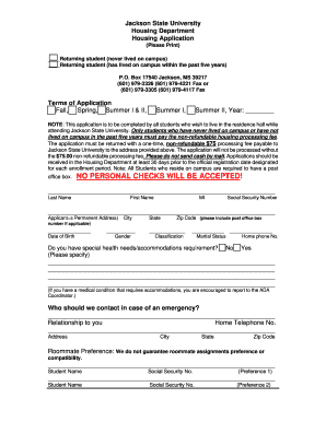 Jackson State University Housing Application
