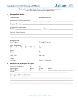 Registration Form for Working with Minors - Juilliard School - juilliard