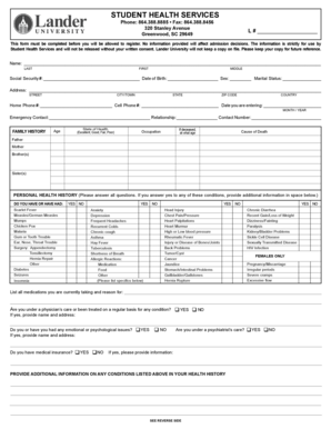 Lander University Student Health Form