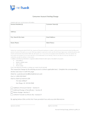 Consumer Account Vesting Change Form