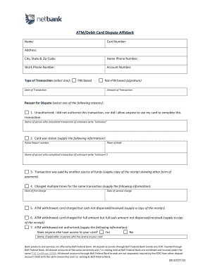 ATM/Debit Card Dispute Affidavit