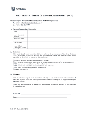Written Statement of Unauthorized Debit (ACH)