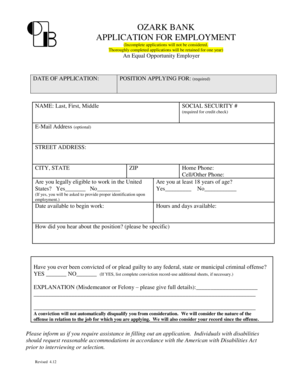 Ozark Bank Employment Application