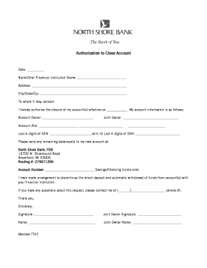 Authorization to Close Bank Account