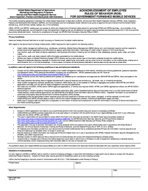 USDA Mobile Device Rules of Behavior Agreement