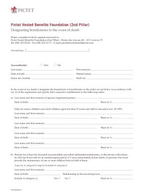 Pictet Vested Benefits Beneficiary Designation Form
