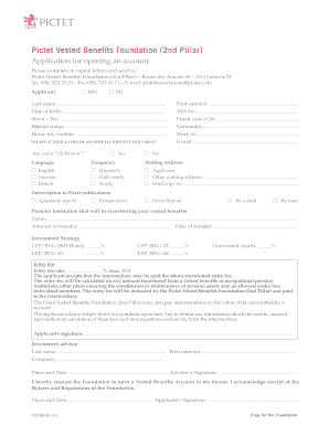 Pictet Vested Benefits Account Application
