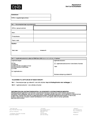 Signature Card for Account Agreement
