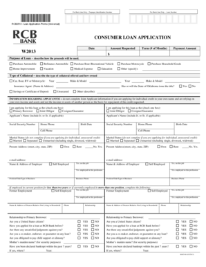 RCB Bank Consumer Loan Application