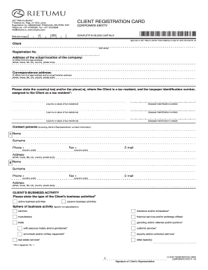 Rietumu Banka Client Registration Card