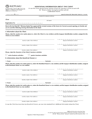 Rietumu Banka Client Tax Information Form