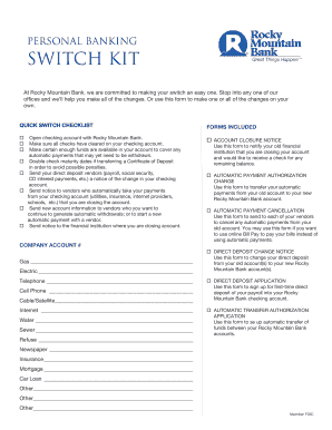 Rocky Mountain Bank Account Switch Kit