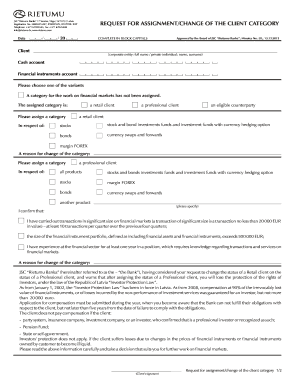 Rietumu Banka Client Category Request Form