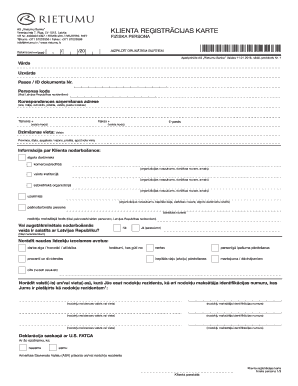 Rietumu Banka Client Registration Card