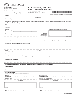 Rietumu Banka Client Representative Signature Card