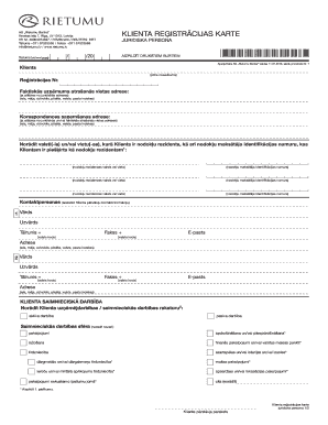 Rietumu Banka Client Registration Card