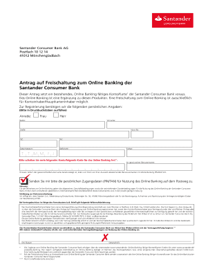 Antrag auf Freischaltung zum Online Banking der Santander Consumer Bank