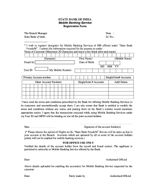 State Bank of India Mobile Banking Registration Form