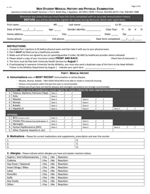 New Student Medical History and Physical Examination