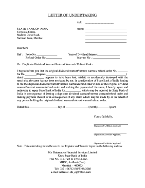Letter of Undertaking for Duplicate Dividend Warrant
