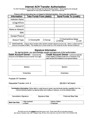 Internet ACH Transfer Authorization