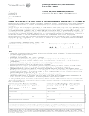 Swedbank Preference Shares Conversion Form
