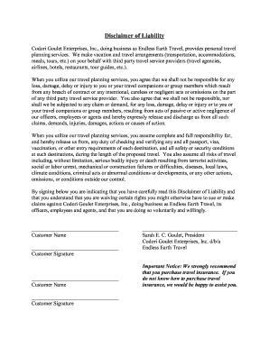 Disclaimer of Liability for Travel Planning Services