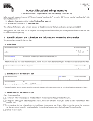 Quebec Education Savings Incentive Transfer Form