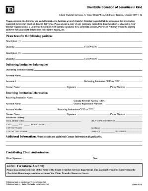 Charitable Donation of Securities Authorization Form