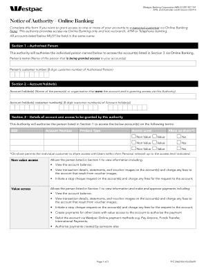 Westpac Online Banking Authority Form