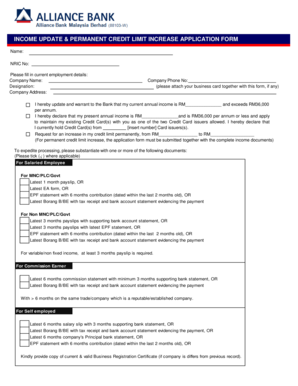 Fillable Online For Self Employed Alliance Bank Malaysia Berhad Fax Email Print Pdffiller