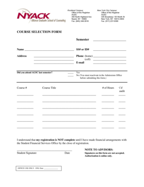 Course Selection Form