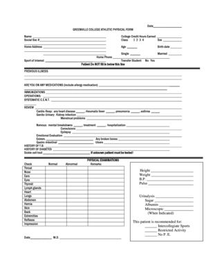 Greenville College Athletic Physical Form