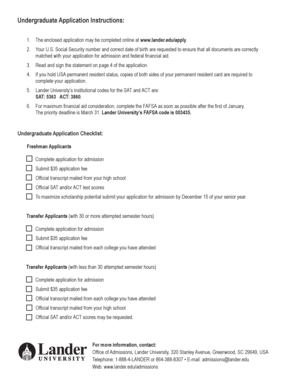 Lander University Undergraduate Application Form