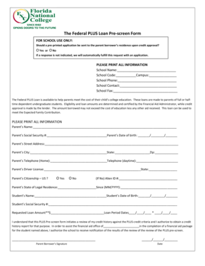 Federal PLUS Loan Pre-screen Form