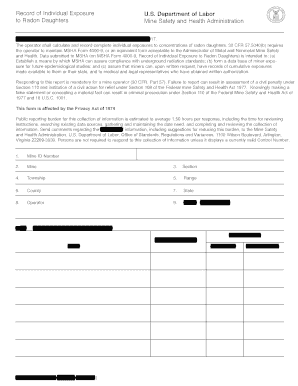 MSHA Form 4000-9 Record of Individual Exposure to Radon Daughters