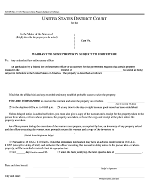 Warrant to Seize Property Subject to Forfeiture