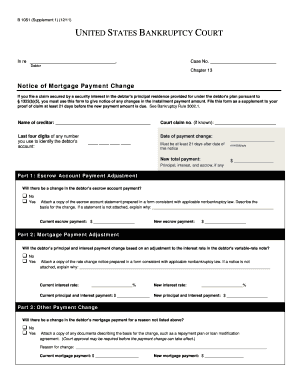 US Bankruptcy Court Mortgage Payment Change Notice